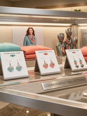 Christopher & Banks  3-Pair Earring Set a  mix of teal, coral, and silver styles